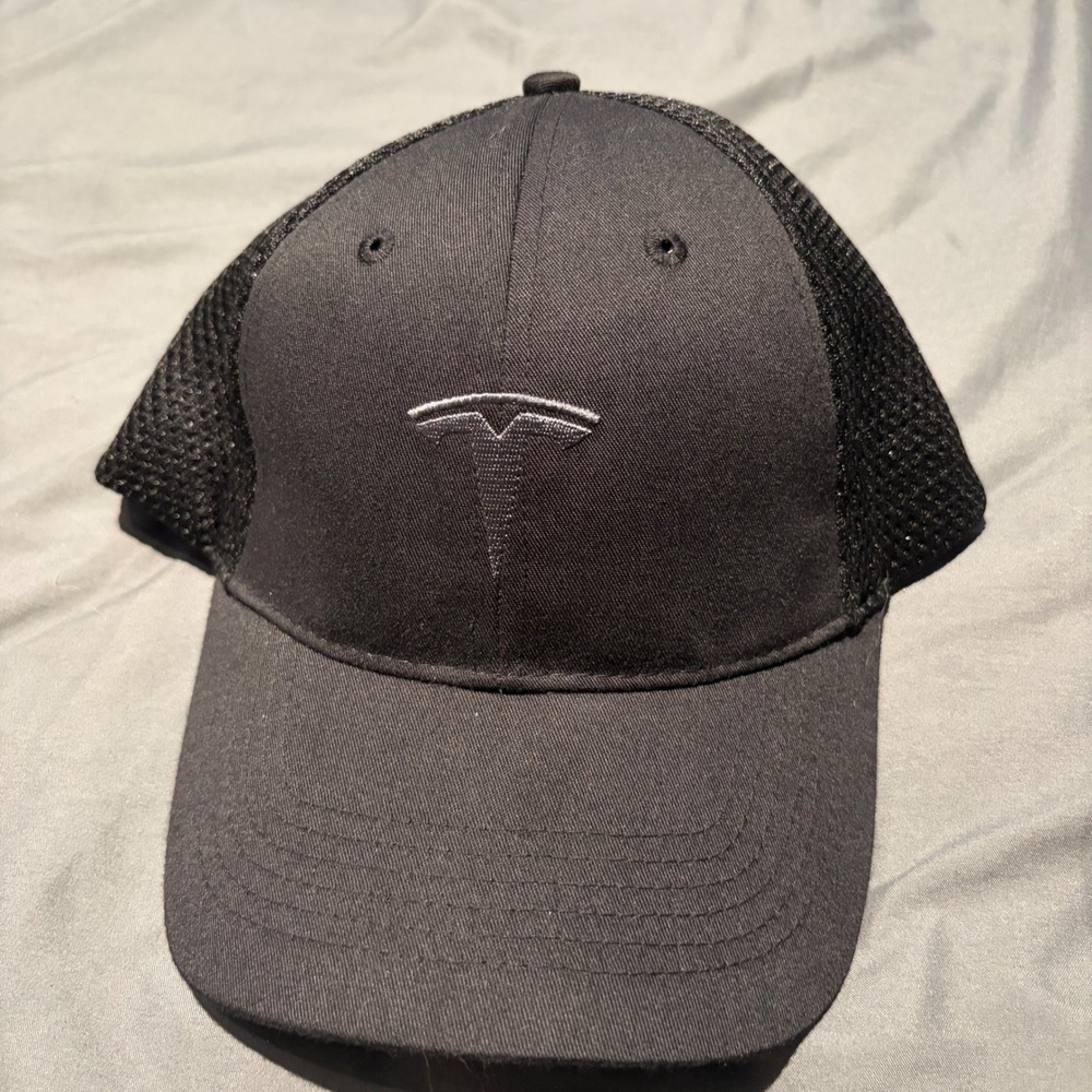 Tesla T Logo Trucker Hat Black Mesh Snapback Baseball Cap Mens